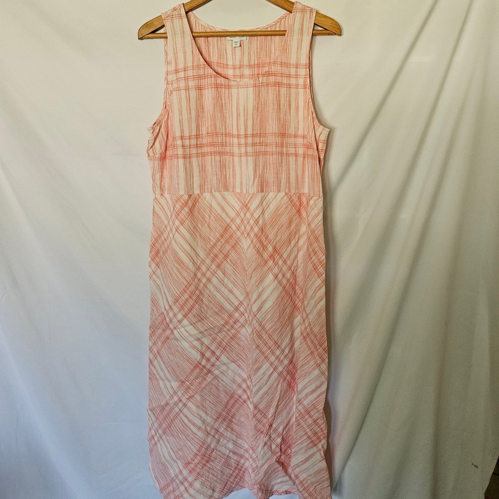 J. Jill 100% Linen‎ Corral Plaid Sleeveless Dress sz LP